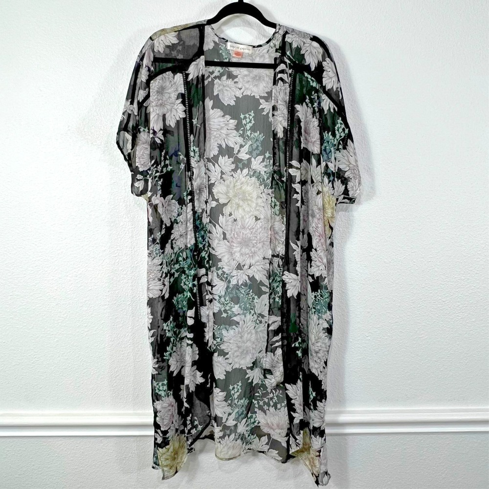 Band of Gypsies Floral Duster Women's XS S Sheer Chiffon Kimono Open Cardigan